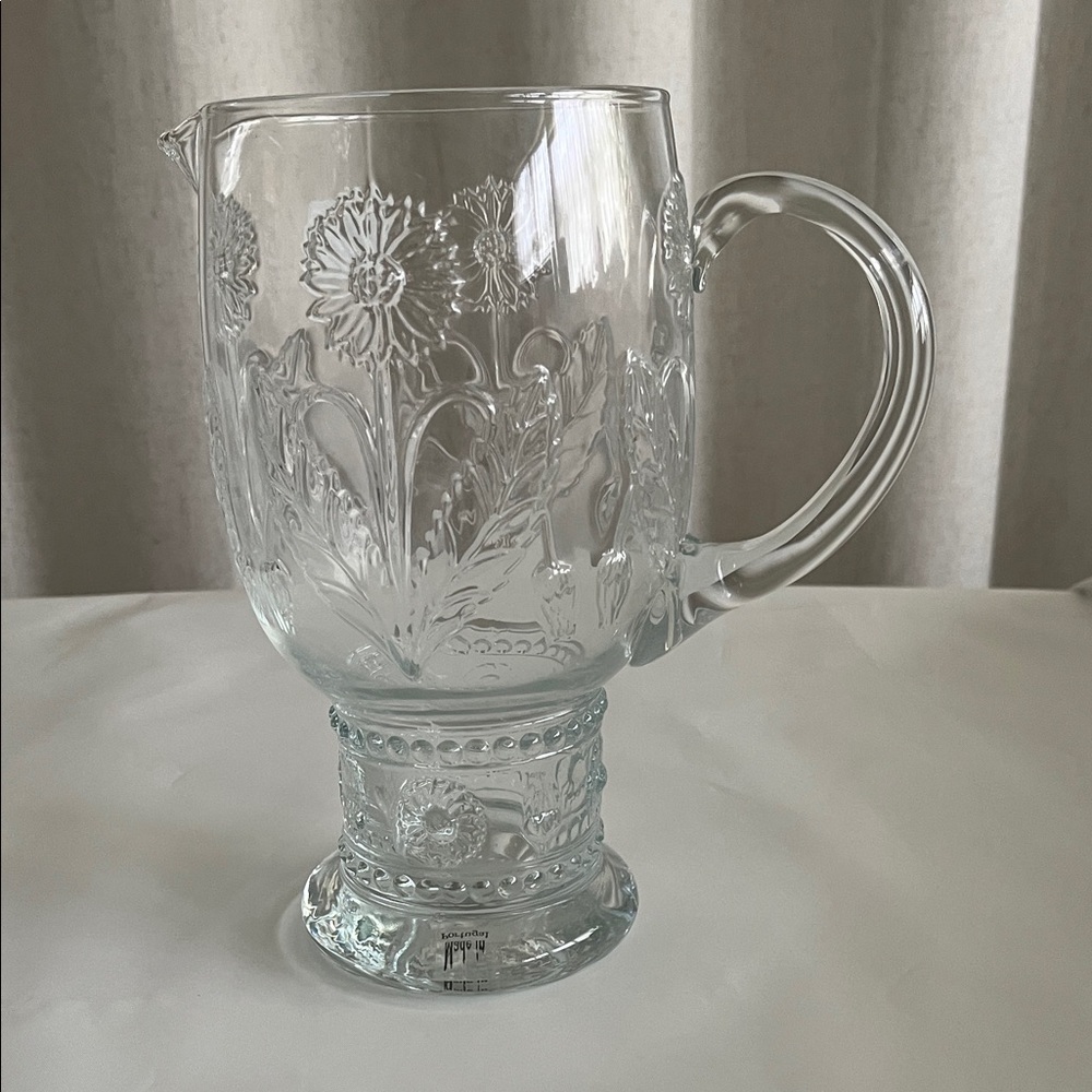 Anthropologie Glass Helianthus 42 Oz Pitcher so flowers design Made Portugal